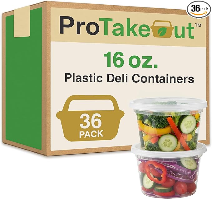 16oz [36 set] Heavy Duty Plastic Deli Container | BPA-Free Food Storage with Airtight Leak‑Proof Lids | Microwave, Freezer & Dishwasher Safe – Stackable, Bulk Reusable Soup & Meal Prep Tub