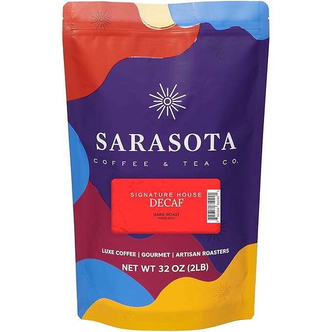 2 lb Decaf Dark Roast Whole Bean Coffee | Strong Low Acid Decaffeinated Coffee Beans | Bulk Whole Bean Decaf | Specialty Grade | 32 oz