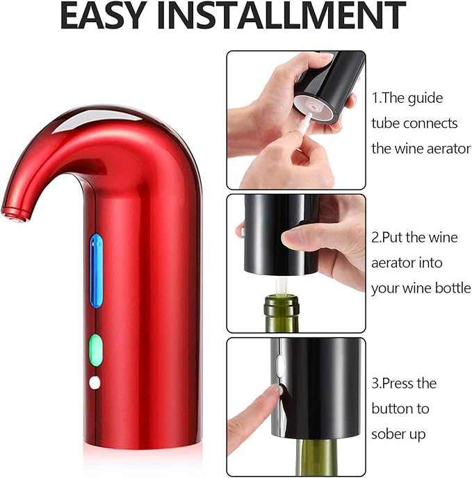 Wine Aerator Electric Wine Decanter – Easy One Touch Red & White Wine Accessories, Ideal for Beginners and Enthusiasts, Spout Pourer, Wine Preserver – Best Mothers Day Gift for Mom (Lucky red)