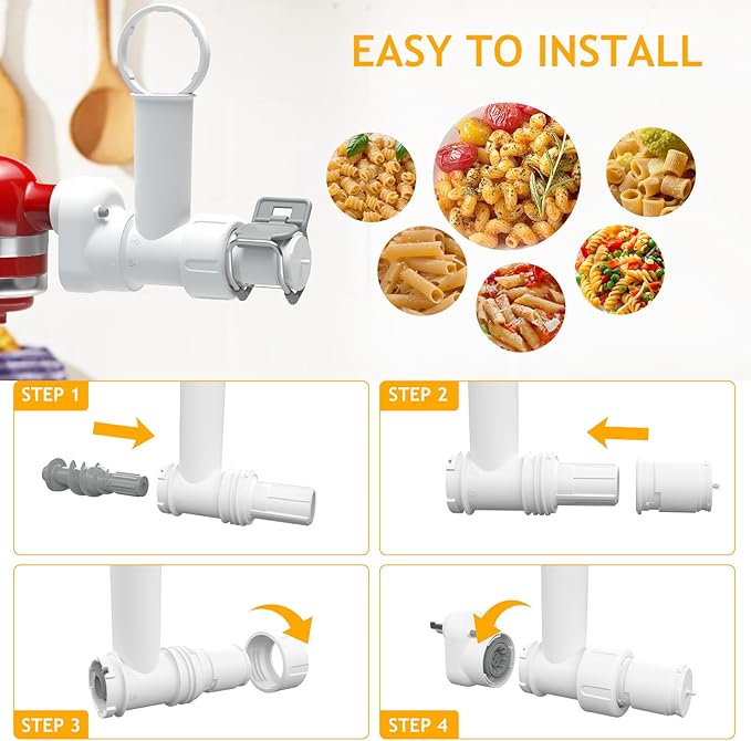 Pasta Maker Attachment for Kitchenaid Stand Mixer with 6 Different Shapes of Pasta Outlet, Durable for Kitchenaid Accessories and Attachments, Dishwasher Safe