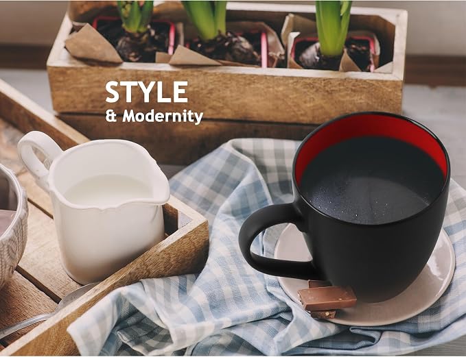 MIAMIO - Set of 6 Coffee Mugs 12 oz, Modern Ceramic Coffee Cup Set, Large Mugs for Coffee, Cappuccino and Tea, Kitchen Mug Set for Home and Office – Le Papillon Collection