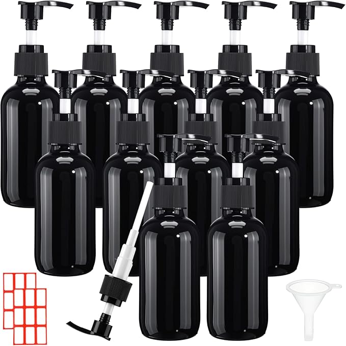 Tanlade Glass Pump Bottle Dispenser 4 oz Travel Bottles with Pump Refillable Glass Containers for Toiletries Lotion Liquid Soap Shampoo Essential Oils Cosmetic Travel Accessories(Black)