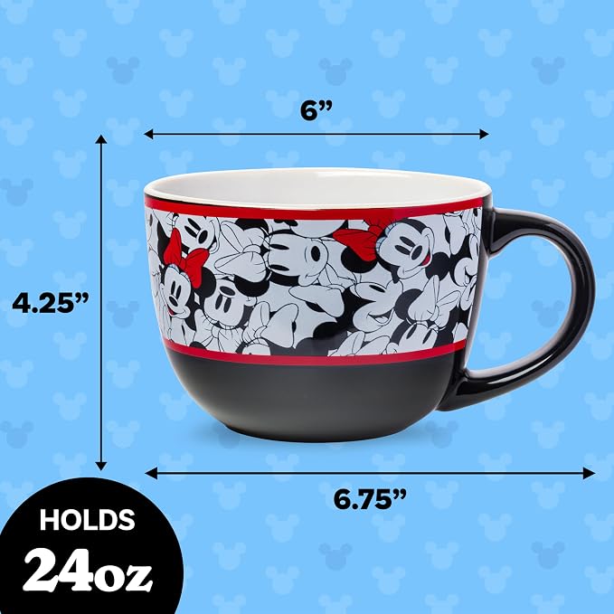 Silver Buffalo Disney Minnie Mouse Ceramic Soup Mug, 24oz | Mickey and Friends pattern artwork, Large capacity ceramic mug, Colorful character design, Ideal for soups and noodles