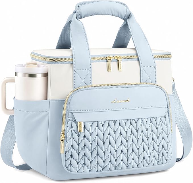 LOVEVOOK Lunch Bag Women, Insulated Wide Opening Adult Lunch Box for Women Work with Cup Holder, Large Lunch Cooler Tote Bag with Utensils Pocket for Office Campus Picnic Beach Mom Nurse Family