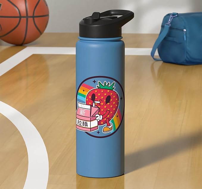 Strawberry Milk Carton Kawaii Retro Rainbow Anime Stainless Steel Insulated Water Bottle