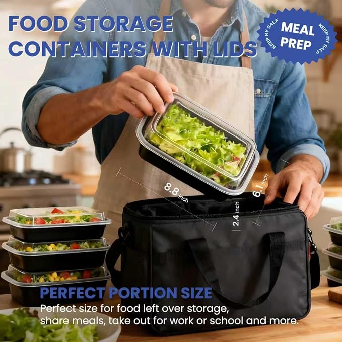 50 Pack 32 oz Meal Prep Containers Reusable BPA Free, Plastic Containers with Lids Microwave/Freezer/Dishwasher Safe, Disposable Food Storage Containers, To Go Containers Leakproof for Leftover