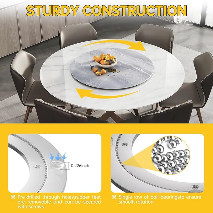 Lazy Susan Hardware 20 Inch Heavy Duty Bearing Kit, 360° Smooth Rotating Aluminium Alloy Turntable, Swivel Base for Dining Table, DIY Project, Display Stand & Workbench