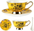 Elegant Floral Tea Cup and Saucer Set with Spoon | 7 oz