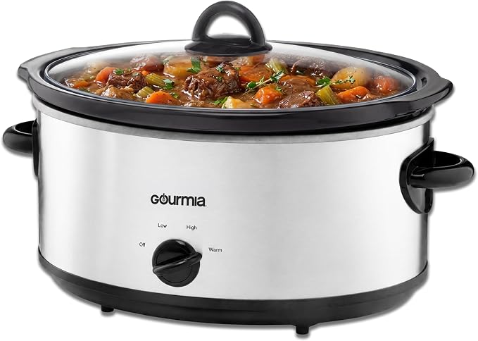 Gourmia Slow Cooker - 6 Quart Removable Ceramic Pot, Manual Controls with 3 Temperature Settings, Dishwasher Safe Crock and Glass Lid, White