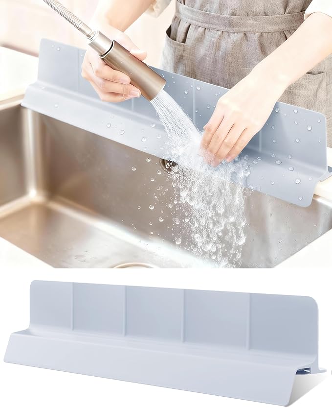 Kitchen Sink Splash Guard 23" 18" 30" Silicone Water Guard with Strong Suction Cups, Faucet & Countertop Protector, Bathroom & Sink Edge Splash Guard Strip, Dishwasher Safe-Grey 23"