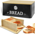 Black Bread Box for Kitchen Countertop with Bamboo lid, Hygrometer Kitchen Organizer for Sourdough, Buns, and Loaves, Bread Storage Container with Cutting Board Lid