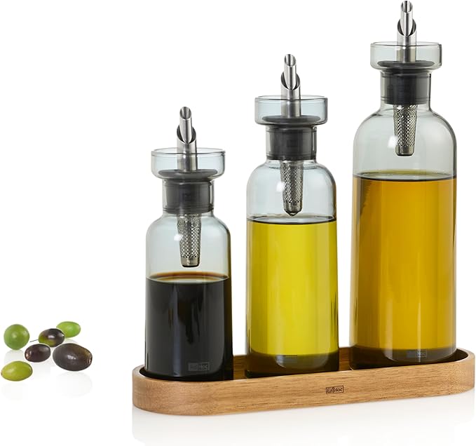 AdHoc AromaPour Oil & Vinegar Dispenser - Reusable, No-Drip Glass Container with Stainless Steel Filter - Dishwasher Safe - 10 oz