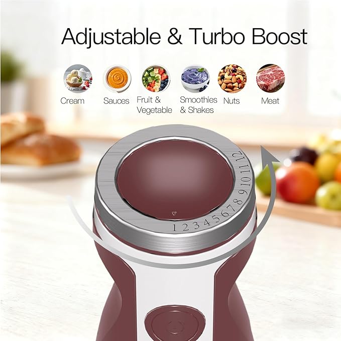MegaWise Pro Titanium Reinforced 5 in1 Immersion Hand Blender, Powerful with 80% Sharper Blades, 12 Speed Corded Blender, Including 500ml Chopper, 600ml Beaker, Whisk and Milk Frother