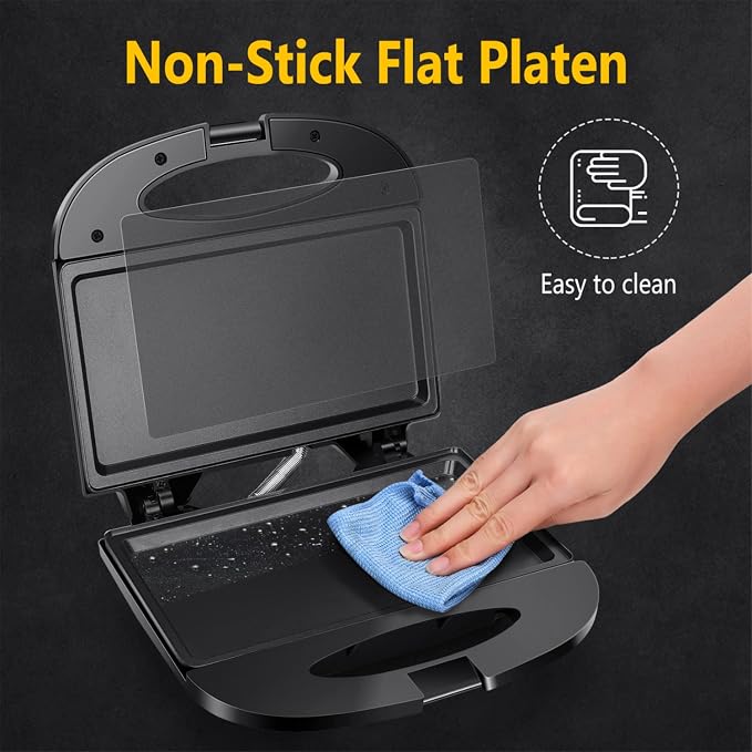 Aigostar Sandwich Maker with Non-stick Deep Grid Surface for Egg, Ham, Steaks Compact Electric Grill Tostadora de Pan Black, ETL Certificated, Roy