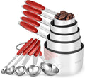 Measuring Cups and Spoons Set: U-Taste 18/8 Stainless Steel 10 Pieces Metal Stacking Kitchen Baking Cooking Food Measure Set 5 Cups 5 Spoons with Strengthened Weld Joints (Red Upgraded Version)