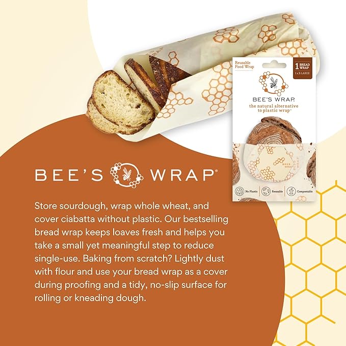 Bee's Wrap Beeswax Wraps for Bread - Beeswax Bread Wrap for Sourdough & Bread Storage - Plastic Free Made in USA Reusable Natural Food Wrap - Honeycomb