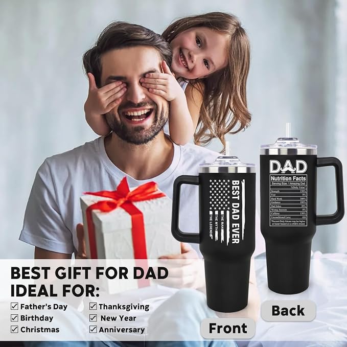 LHSCVUFASC Fathers Day Gift for Dad from Daughter, Son - Birthday Christmas Tumbler Gifts for Husband Dad - Best Ever Dads Gifts Ideas for New Daddy - 40 Oz Stainless Steel Tumbler Coffee Cup