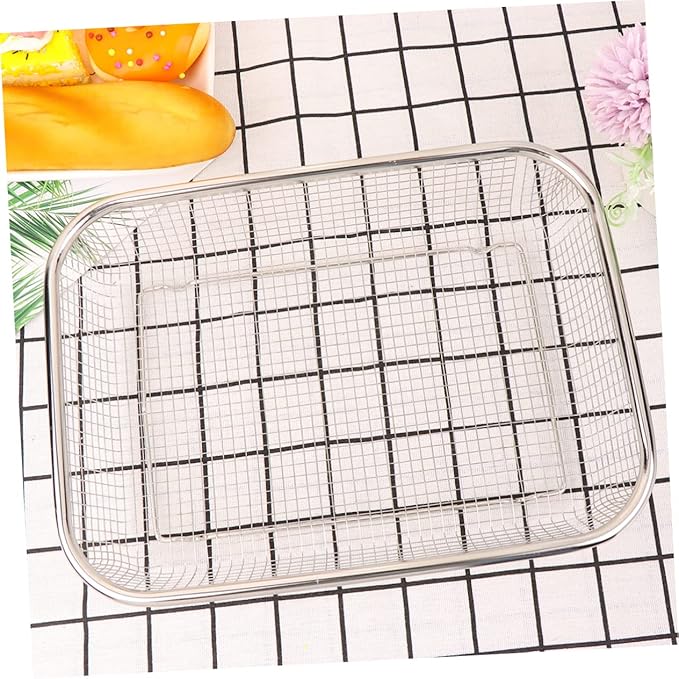 Stainless Steel Drain Basket 13X9.4X2.75 Inch Rectangular Kitchen Colander Multi-Purpose Fruit and Vegetable Strainer Holder for Washing and Storage