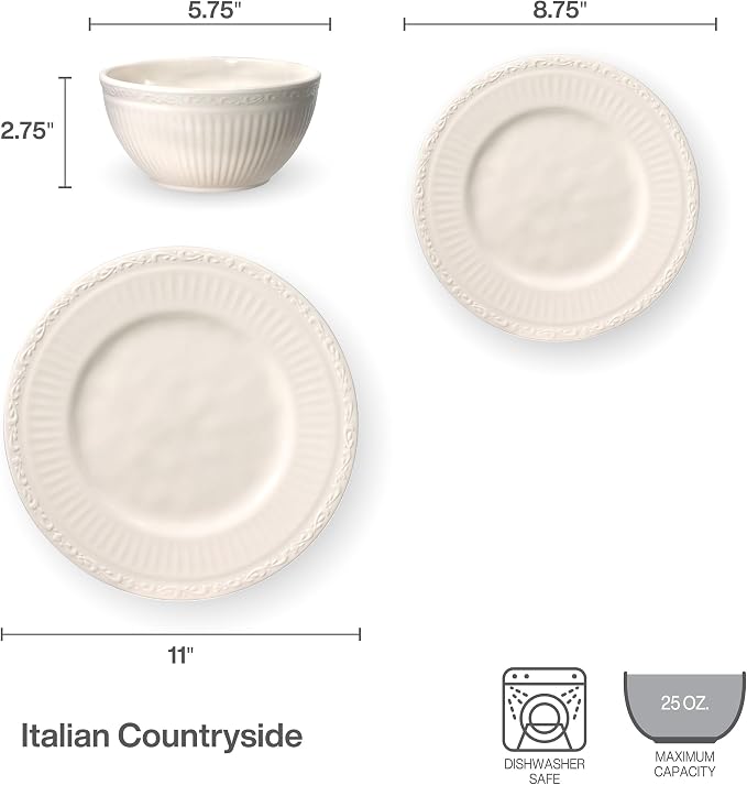 Mikasa Italian Countryside 12 Piece Melamine Outdoor Dinnerware Set, Service for 4