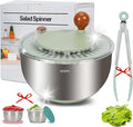 Stainless Steel Salad Spinner Large, Salad Washer Spinner and Dryer, Lettuce Cleaner Spinner, Vegetable Dryer, Fruit Washer with Dipping Saucers and Clip Dishwasher Safe, 5.3Qt