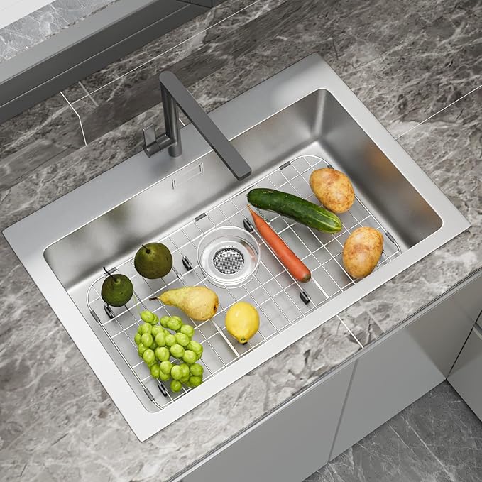 23’’ x 13’’ Sink Protectors for Kitchen Sink, Stainless Steel Kitchen Sink Protector, Sink Grate for Bottom of Kitchen Sink with Rear Drain, Sink Grid for Single Bowl Kitchen Sink