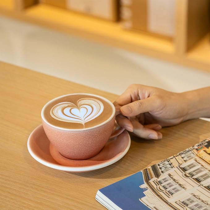 Loveramics Matt Cappuccino Cup, 10 oz Ceramic Latte Art Mug with Saucer, Thick-walled stoneware cup Set, Barista Latte Cup Set for Latte, Cappuccino, Tea - Mineral Colors (Cinnabar, 10OZ)