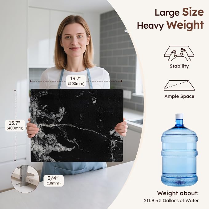 Diflart Natural Marble Stone Cutting Board for Kitchen, 16x20 Inch, Black, Marble Slab Pastry Board Large with Non-Slip Feet for Cheese, Charcuterie, Dough Chocolate, Pack of 1 Piece