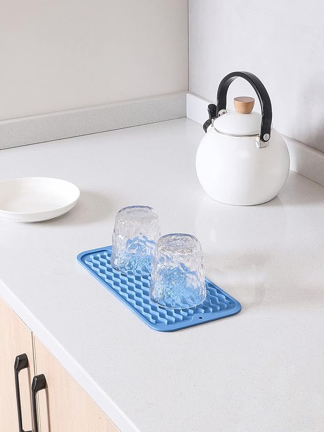 MicoYang Silicone Dish Drying Mat for Multiple Usage,Easy clean,Eco-friendly,Heat-resistant Silicone Mat for Kitchen Counter or Sink,Refrigerator or Drawer Liner Lichen BlueL S 12 inches x 6 inches
