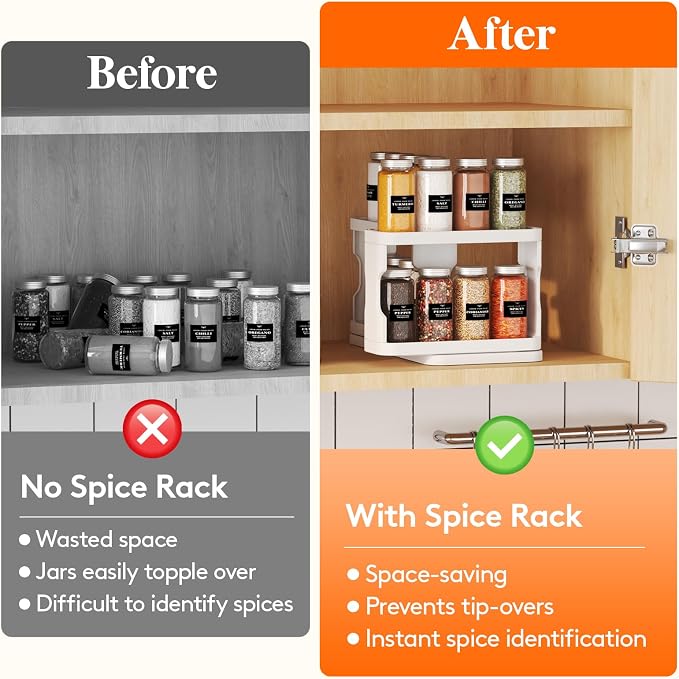 Lifewit Spice Rack Organizer for Cabinet, Slide & Rotate Spice Organizer, Double 3-tier Adjustable Shelves with Fence & Non-Skid Pad, Seasoning Medicine Organization, 9.2" H x 6.1" W x 11.4" D, White