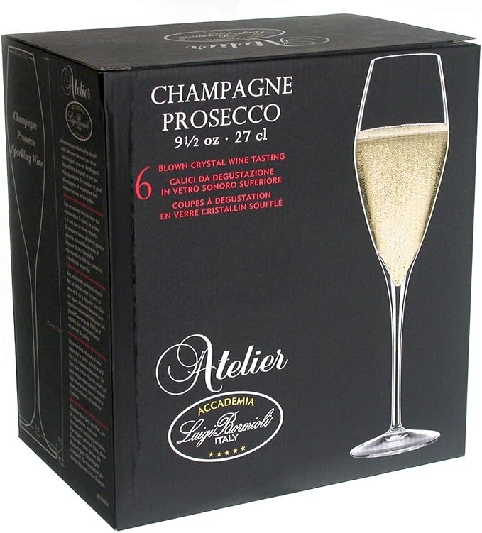 Luigi Bormioli Atelier 9.25 oz Champagne Glasses, 6 Count (Pack of 1), Clear