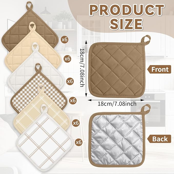 36 PCS Pot Holders for Kitchen and Dining Table Heat Resistant Hot Pads Multicolor Potholders Bulk Hot Pads Oven Mitts Cloth Coaster Mitts Trivet for Cooking and Baking 7 x 7 Inch