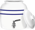 Geo Sports Porcelain Ceramic Crock Water Dispenser, Stainless Steel Faucet, Valve and Lid Included. Fits 3 to 5 Gallon Jugs. (Blue Stripe)