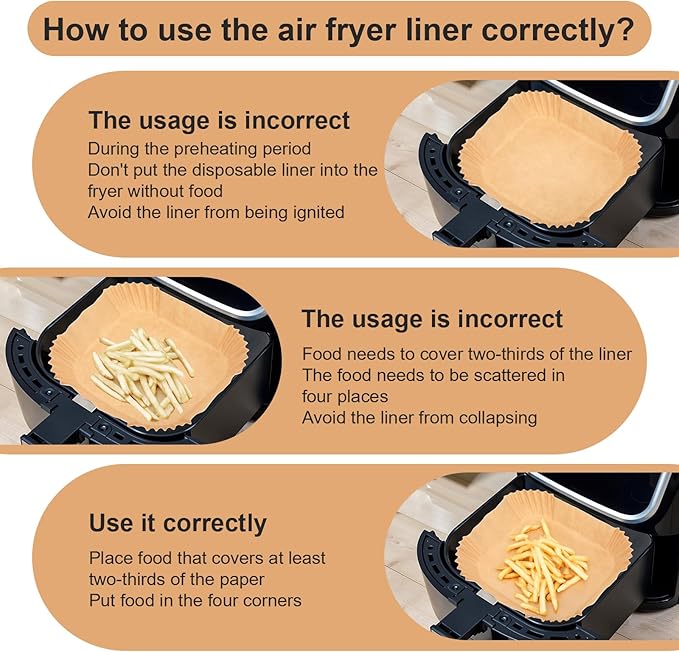 500 Pcs Air Fryer Paper Liners, 8” Square Disposable Parchment Paper Liner for 5-8 QT Air Fryer, Non-Stick, Oil Proof Unbleached Airfryer for Baking, Roasting Microwave