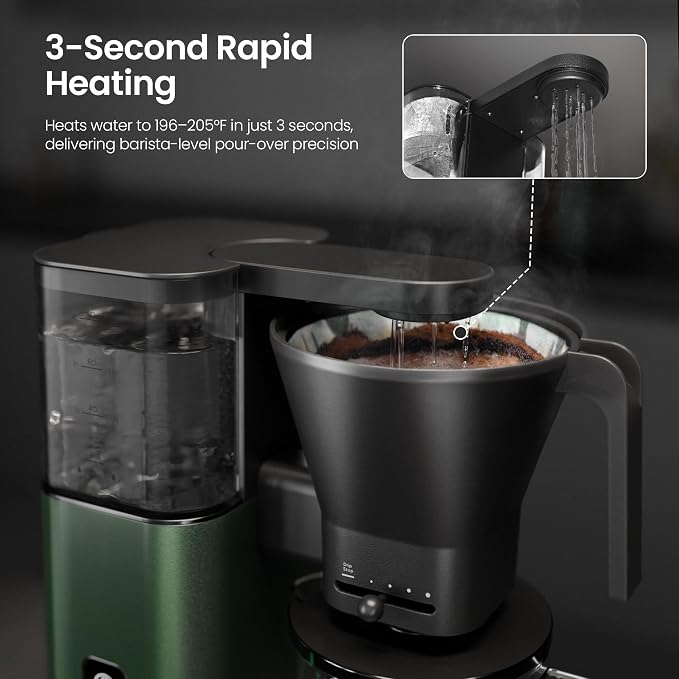 Kismile SCA-Certified 8 Cup Drip Coffee Maker, Pour Over Coffee Machine with 3s Instant Heat 197–205℉, Adjustable Flow Control, Removable Water Tank, Deep Cold Brew & 40 Min Keep Warm (Olive Green)