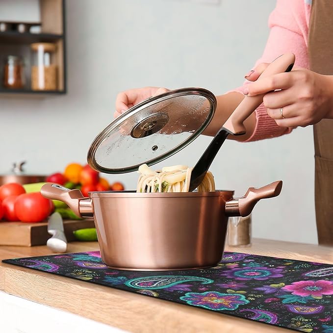 2-in-1 Table Runner Trivet for Hot Dishes Heat Resistant Hot Plate Mat Pad 39x12 Inch Waterproof Table Protector Trivets for Countertop Decorative Retro Paisley Floral Dots