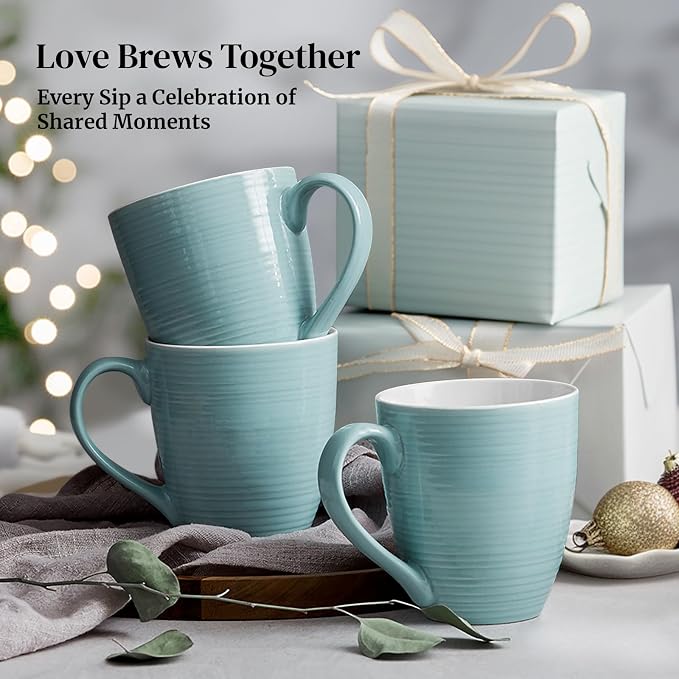 DOWAN Ceramic Coffee Mugs, 17 oz Coffee Cups for Women Men, Coffee Mug Set of 6 for Latte, Hot Tea, Cappuccino, Mocha, Cocoa, Turquoise