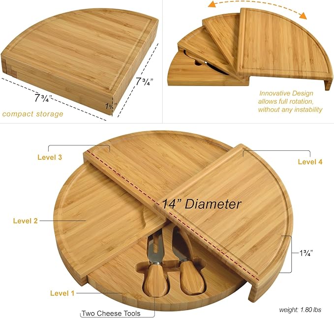 Picnic at Ascot Custom Personalized Engraved Bamboo Cheese/Charcuterie Board - US Patented Designed enables All in One Storage
