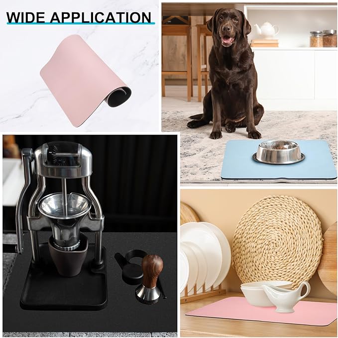 uxcell Dish Drying Mat for Kitchen Counter, 20" x 16" Absorbent Coffee Mat Rubber Backed Hide Dirt for Kitchen Countertop Coffee Mat Heat Resistant Non-Slip, Pink