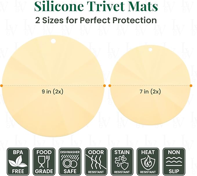 Larder & Vine Silicone Trivets for Hot Pots and Pans | Set of 4 Round Hot Pads for Kitchen | 7” & 9” Trivets for Hot Dishes | Heat-Resistant Silicone Mats for Kitchen Counter | Limoncello