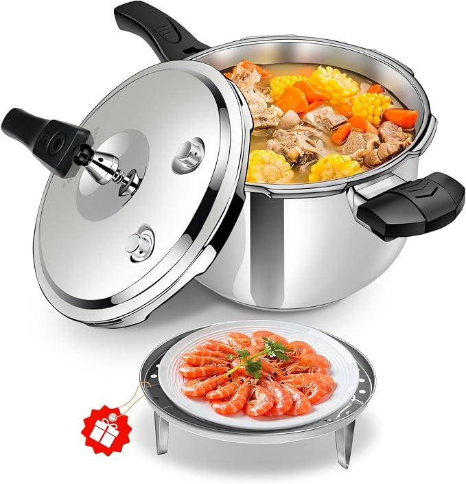 4.22QT Heavy-Duty Stainless Steel Pressure Cooker | Commercial Grade, Explosion-Proof Safety System, Even Heat Base | Professional Small Pressure Pot for Home Kitchen