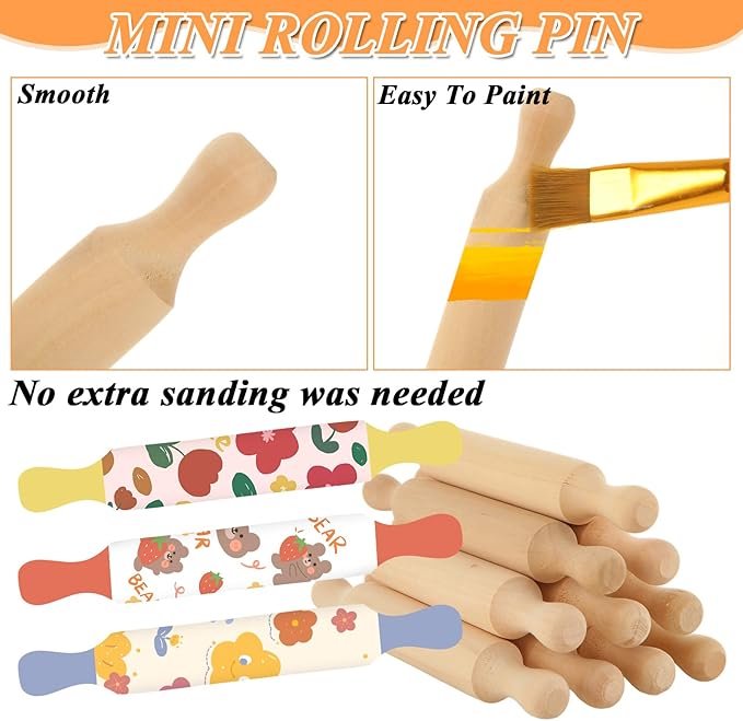 50Pcs Mini Rolling Pin, 5.5 Inches Mini Wooden Rolling Pins, Small Dough Rolling Pins for Imaginative Play and Baking Pastry Pizza Cookie Create, Halloween and Christmas Presents
