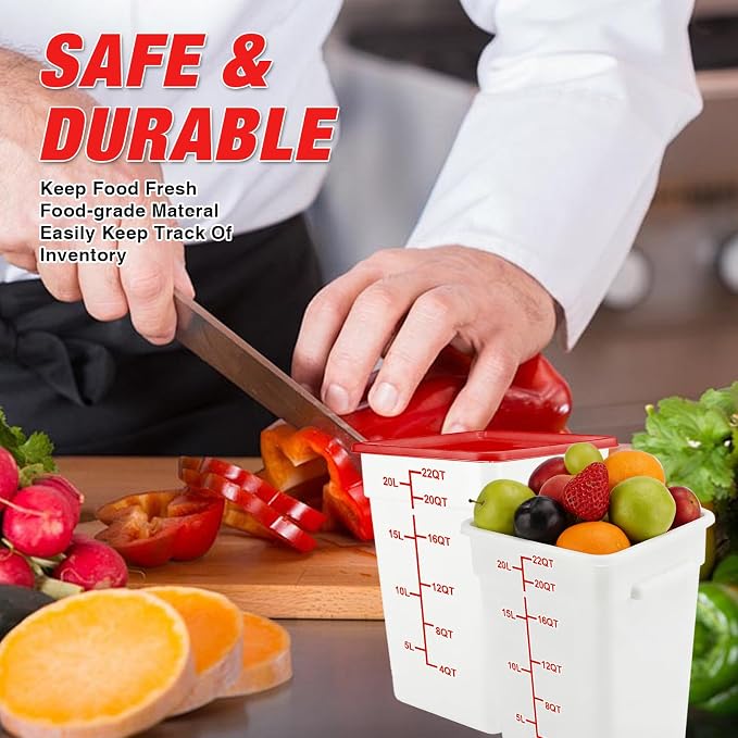 2 Pack Square Food Storage Container With Lid,12-22 Quart Commercial Storage Box With Scale & Handle,Cake Making,Dough Marinating Meat,Kitchen Supplies (Polypropylene, 23 Quart)