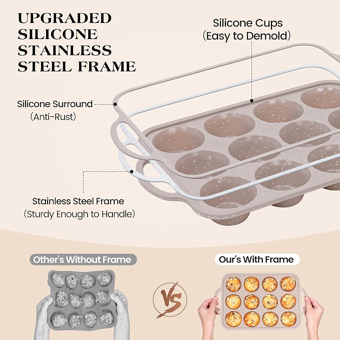 8 Pcs Baking Pans Set, Silicone Bakeware Sets with Metal Reinforced Frame, Nonstick Stackable Carbon Steel Non Toxic Baking Sets for Cooking (Brown)
