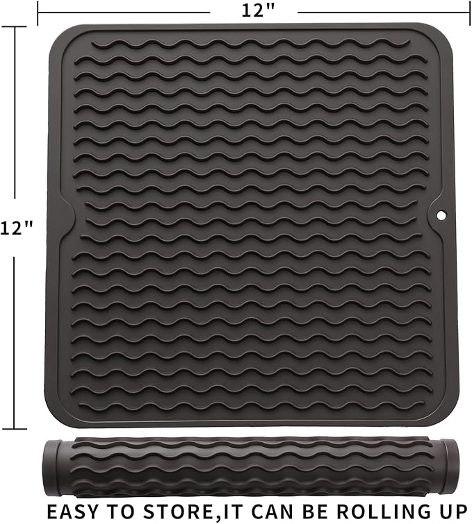 MicoYang Silicone Dish Drying Mat for Multiple Usage,Easy clean,Eco-friendly,Heat-resistant Silicone Mat for Kitchen Counter or Sink,Refrigerator or Drawer liner Coffee M 12 inches x 12 inches