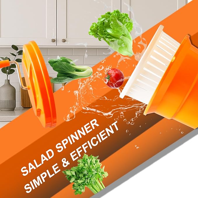 5 Gallon Salad Spinner,Large Capacity Vegetable Friuts Salad Dryer,Commercial Manual Salad Mixer for Restaurants Kitchen & Catering,Green & Orange. (Orange, 5 Gallon)