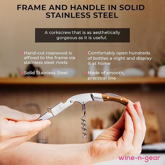 Prestige Waiters Wine Bottle Opener By Coutale Sommelier - Naturalwood - French Patented Spring-Loaded Double Lever Wine Bottle Opener for Bartenders and Gifts