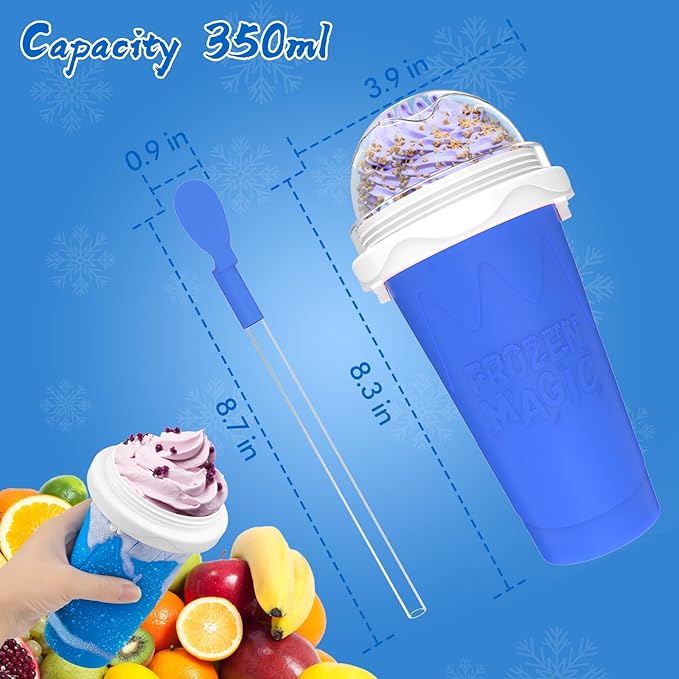 2PCS Slushie Maker Cup, Quick Frozen Magic Cups for Homemade Milk Shake Ice Cream Maker, Double Layer Squeeze Slushy Maker Cup, Birthday Gifts for Mother Father,Kids,Friends,Family (Blue+Green, 350ML)