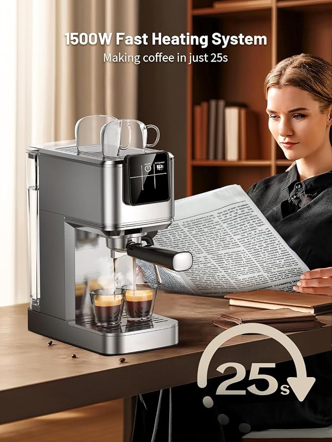 KEENSTAR 20 Bar Espresso Machine, Hot & Cold Brew Coffee Maker with Milk Frother, Touch Screen, Compact Water Tank, Expresso Coffee Machines for Lattes, Cappuccinos, Americano, Home & Office
