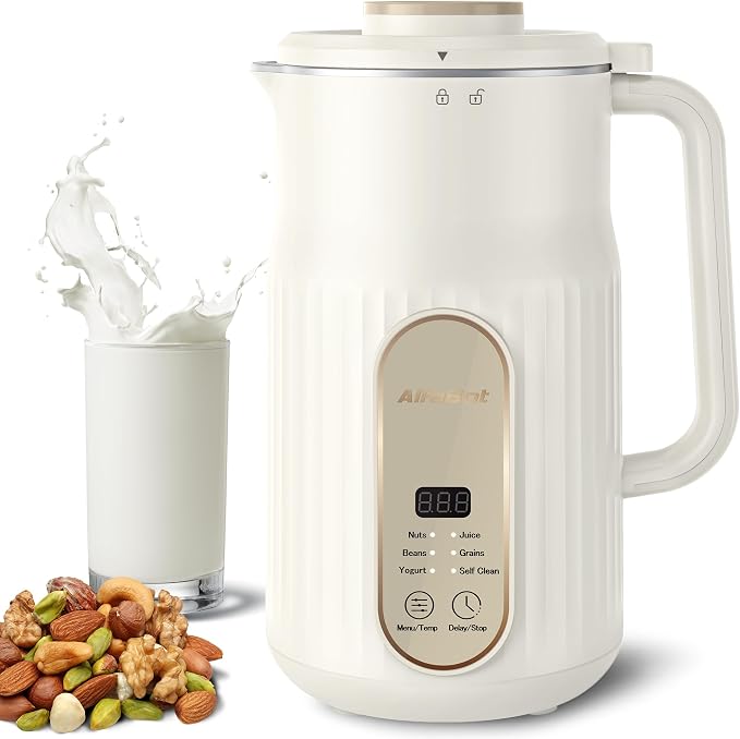 Nut Milk Maker, AlfaBot N2 Automatic Almond Milk Machine for Homemade Plant-Based Milk, Oat, Soy, Yogurt, 5 Modes/35OZ Big Capacity Soy Milk Maker with Delay Setting and Self Cleaning (White) | 5 Preset Modes, 12-Hour Delay Timer, for Almond, Soy, Oat,...