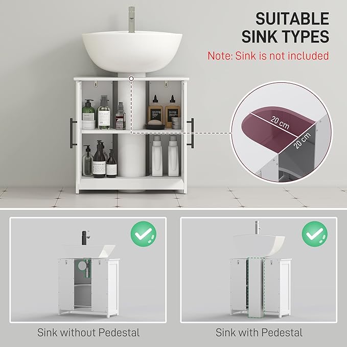 HOMCOM Pedestal Sink Storage Cabinet, Farmhouse Freestanding Bathroom Sink Cabinet with 2 Barn Doors and Adjustable Shelf, White